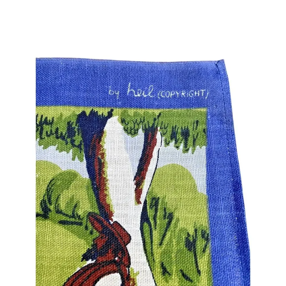 Vintage 100% linen kitchen tea towel Australia souvenir Waltzing Matilda lyrics